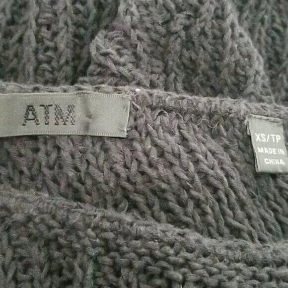 ATM Black Diagnol Stitch Short Sleeve Knit Cotton Blend Pullover Sweater XS - Picture 5 of 6